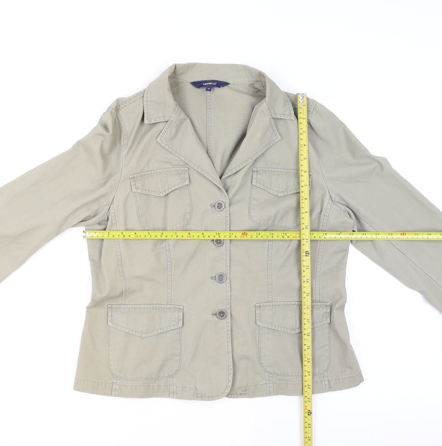 Casual Club Women Beige Cotton Blazer Size 16 Classic Work Jacket