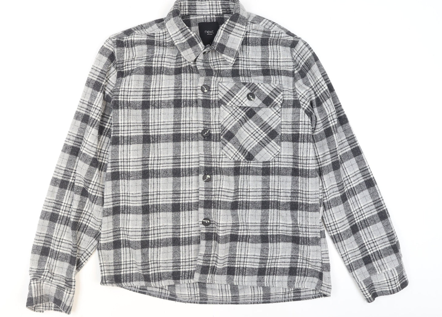 Next Men's Grey Checked Flannel Button-Up Shirt Size L