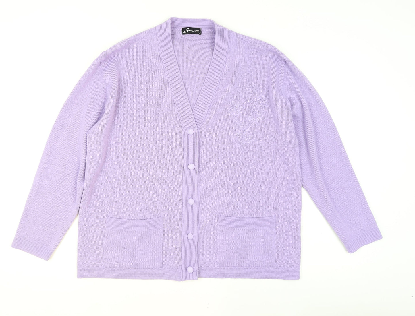 Sarra Design Women's Purple Acrylic Cardigan L V-Neck Knit