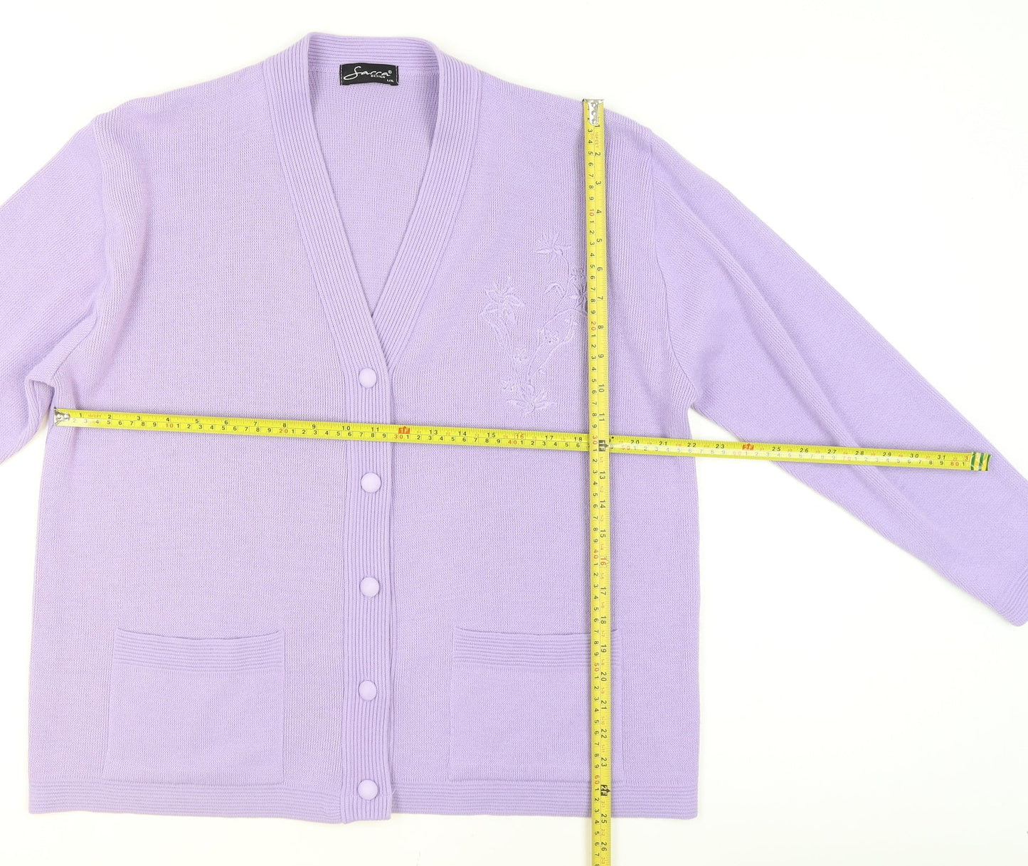 Sarra Design Women's Purple Acrylic Cardigan L V-Neck Knit