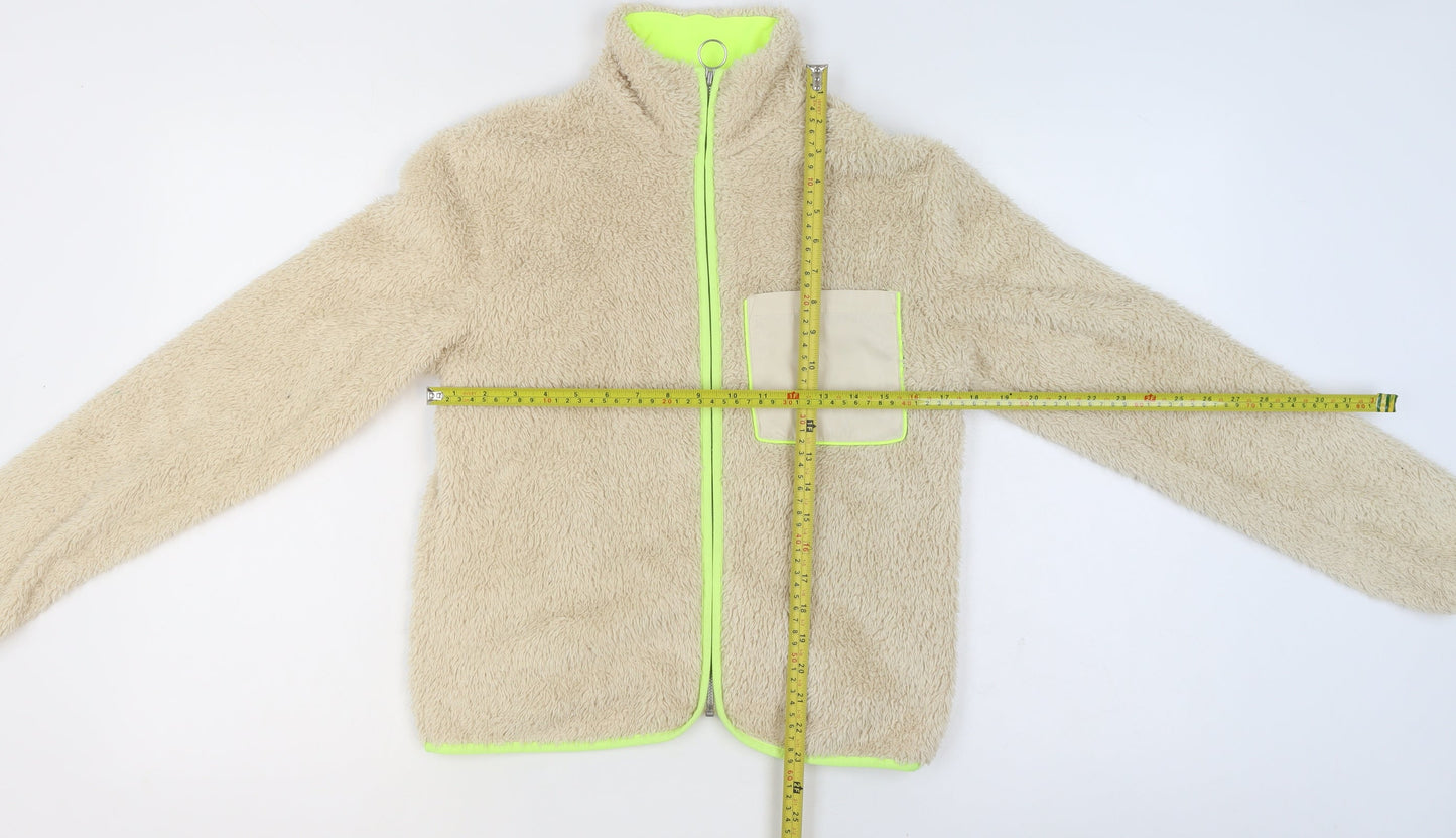 H&M Divided Women Beige Fleece Full Zip Short Jacket XS