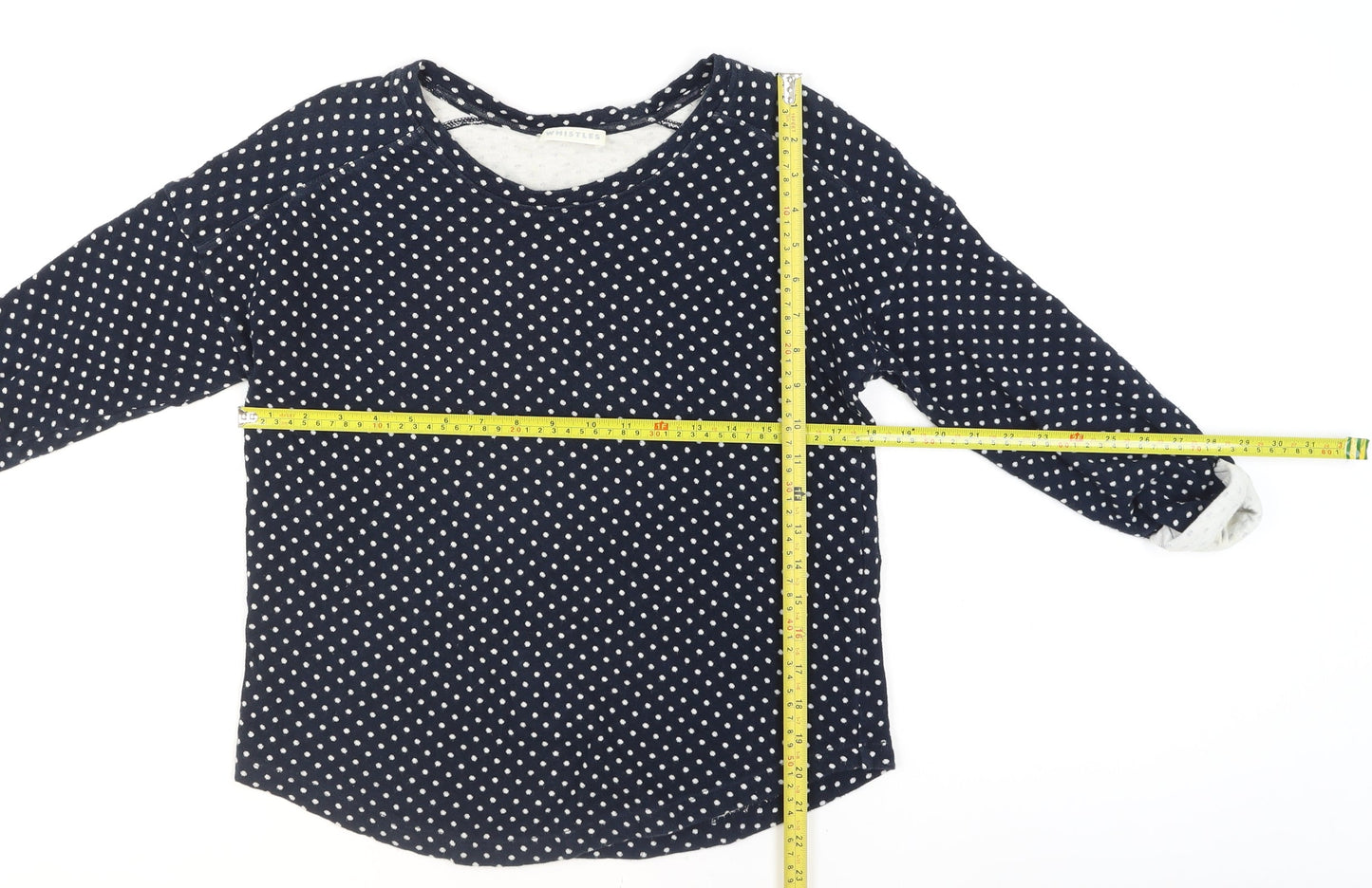 Whistles Women Blue Polka Dot Cotton Jumper Size 2 Long Sleeve