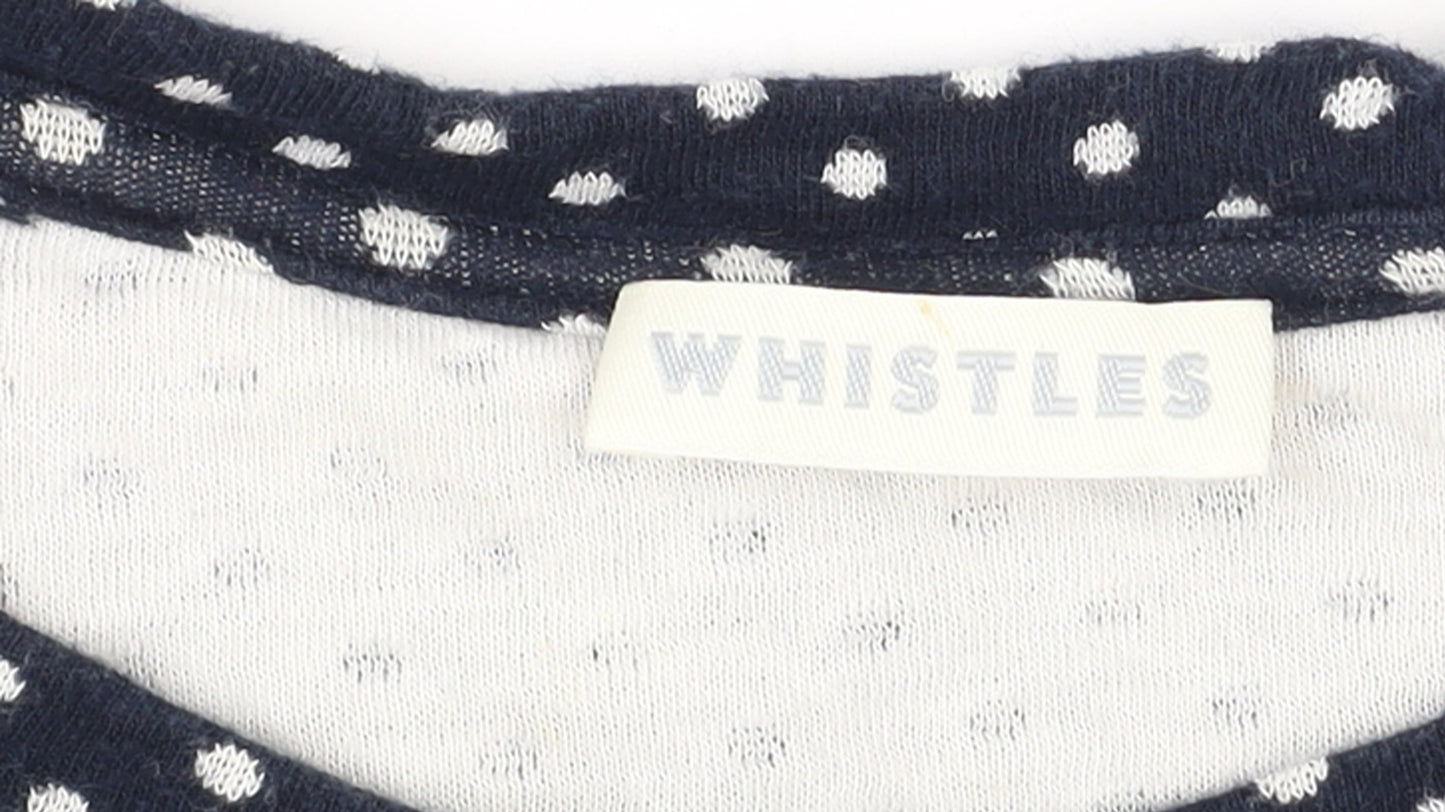 Whistles Women Blue Polka Dot Cotton Jumper Size 2 Long Sleeve