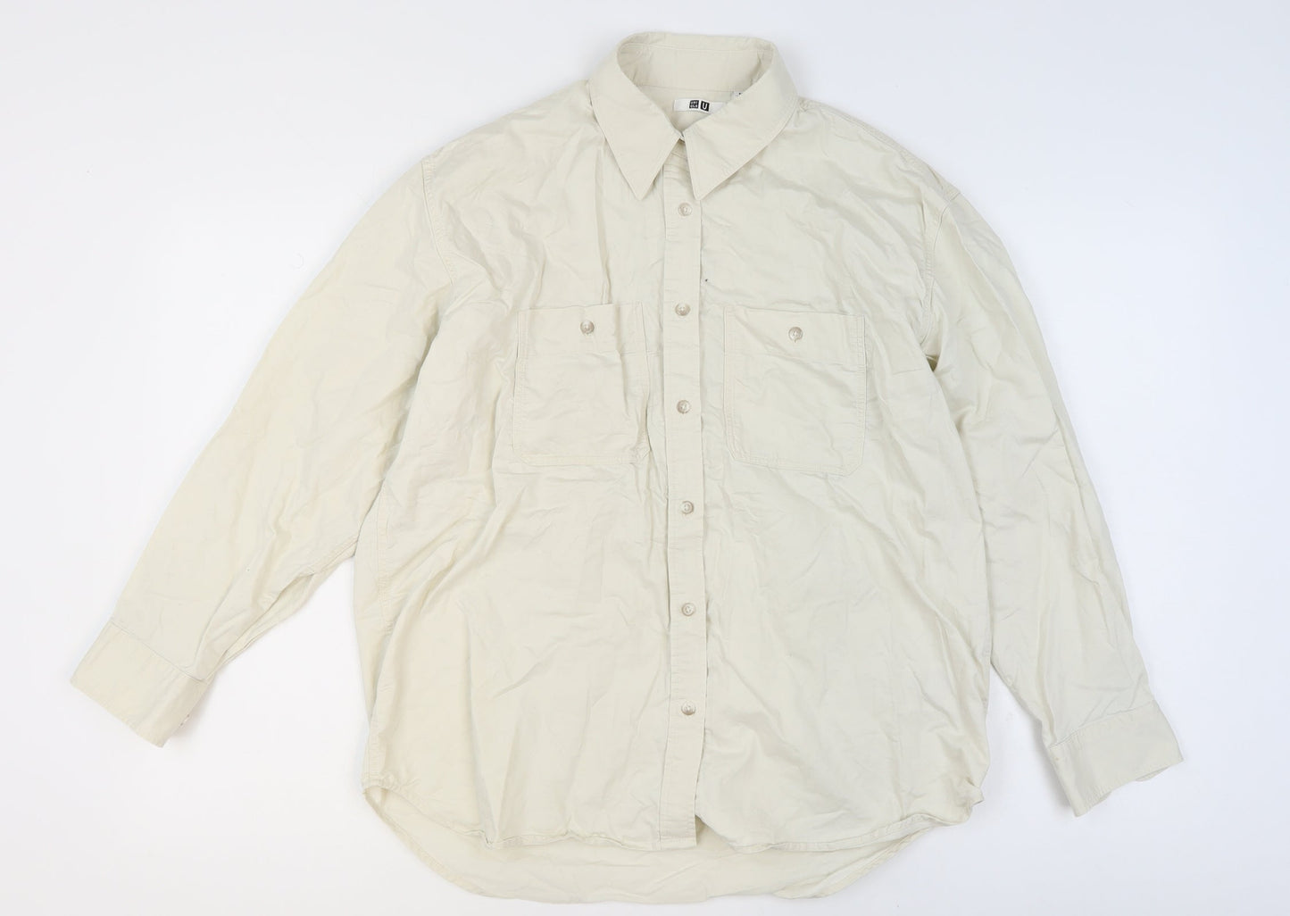 Uniqlo Men’s Beige XS Regular Fit Cotton Long Sleeve Formal Shirt