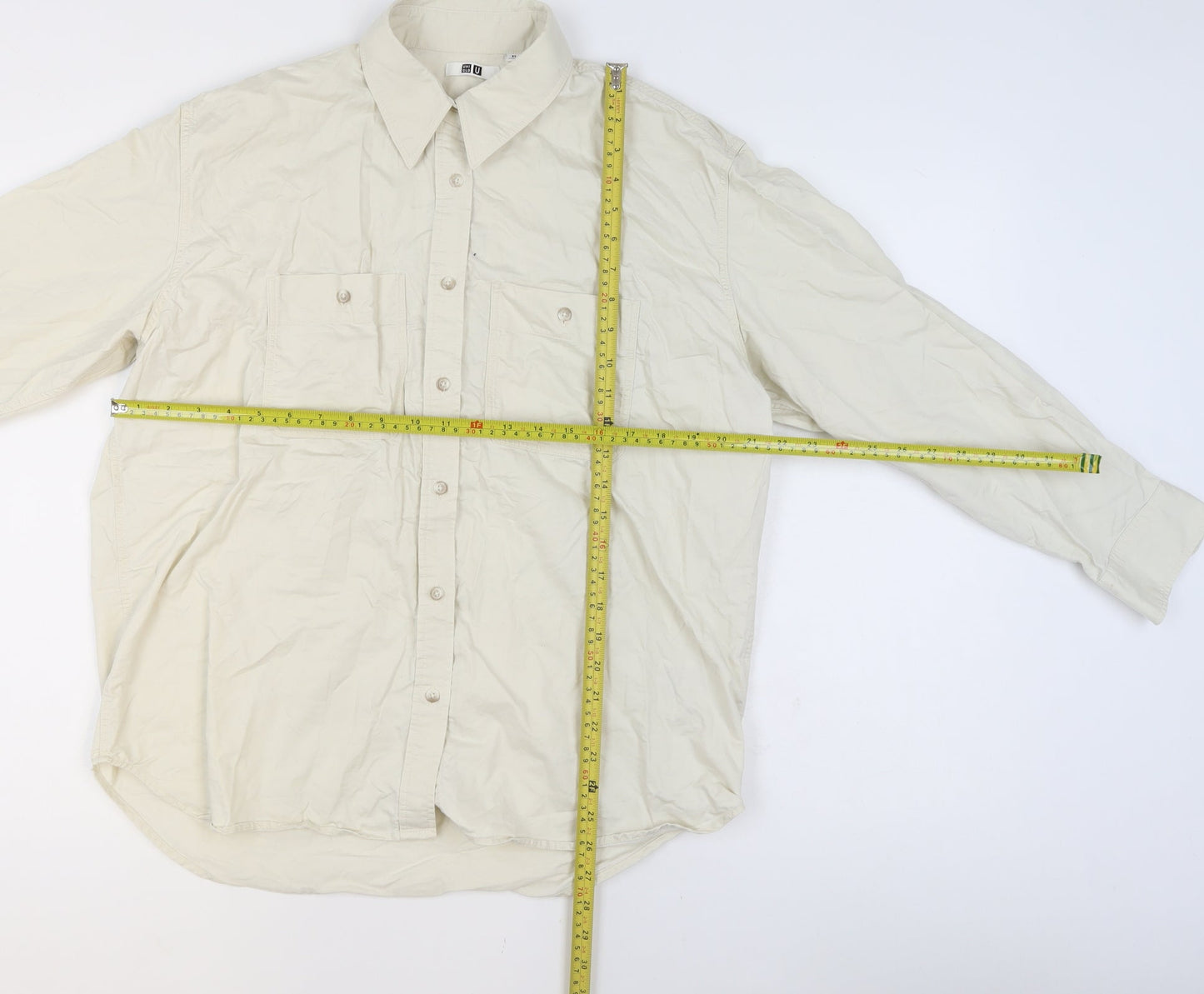 Uniqlo Men’s Beige XS Regular Fit Cotton Long Sleeve Formal Shirt