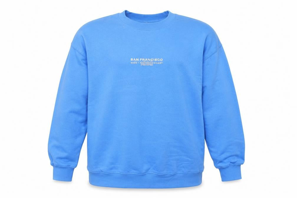 H&M Men Blue Pullover Sweatshirt L Crew Neck Graphic Print