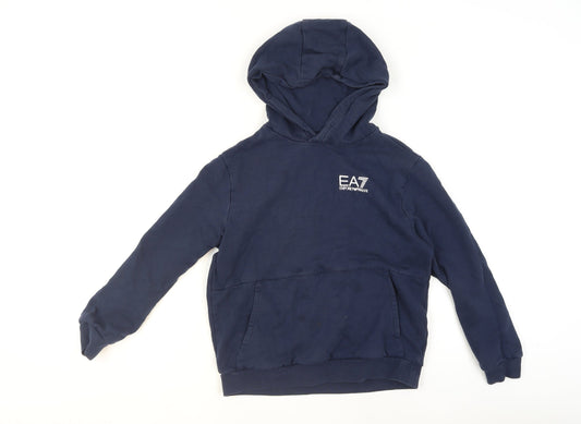 Emporio Armani Boys Navy Pullover Hoodie 12 Years EA7 Logo Cotton Blend