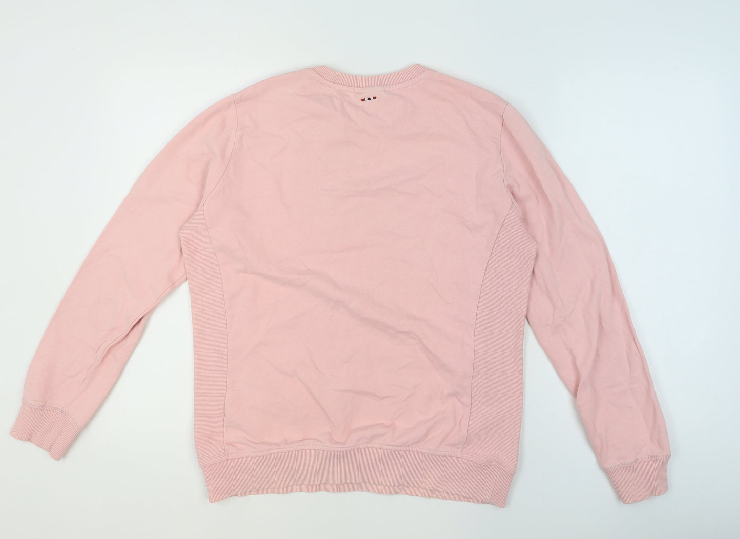 Napapijri Women Pink Cotton Crew Neck Pullover Sweatshirt L
