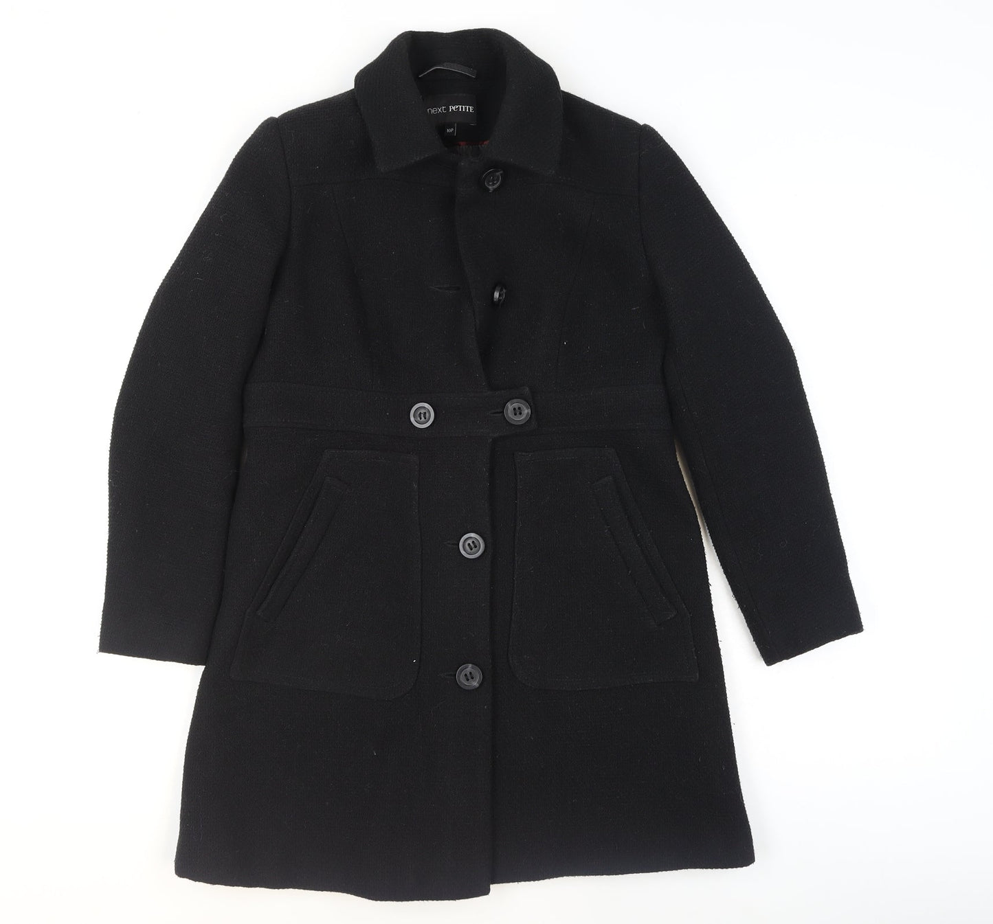 Next Petite Black Wool Blend Buttoned Long Coat Size 10P
