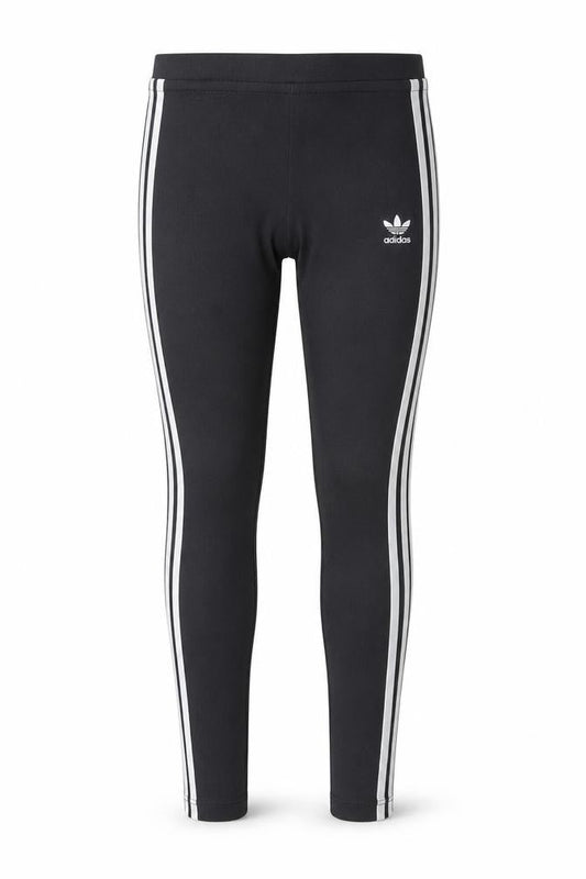 Front view of Adidas women’s black 3-stripes cotton stretch sports leggings uk 8