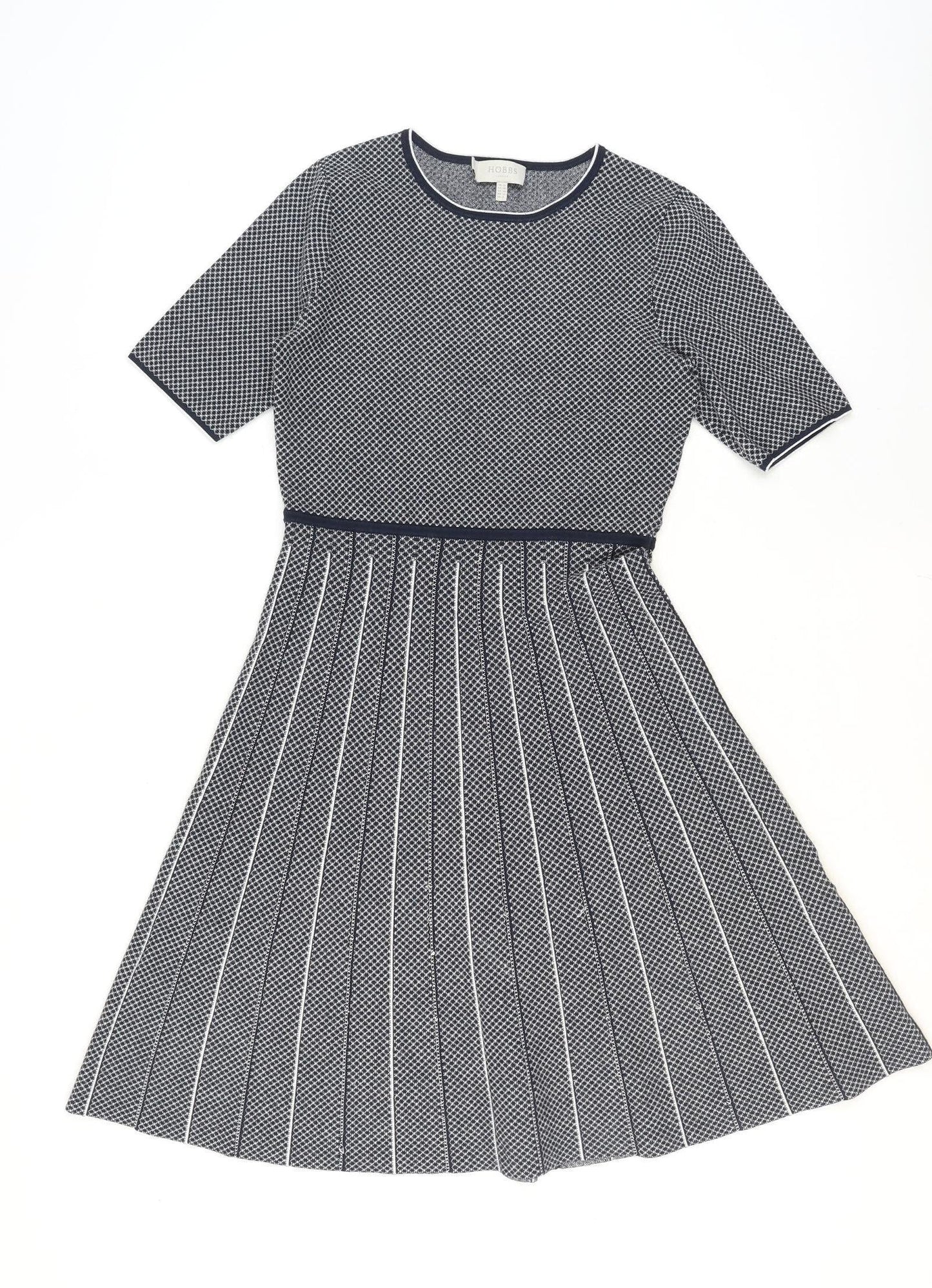 Hobbs Women’s Blue Fit & Flare Knit Pleated Knee Length Dress UK 12