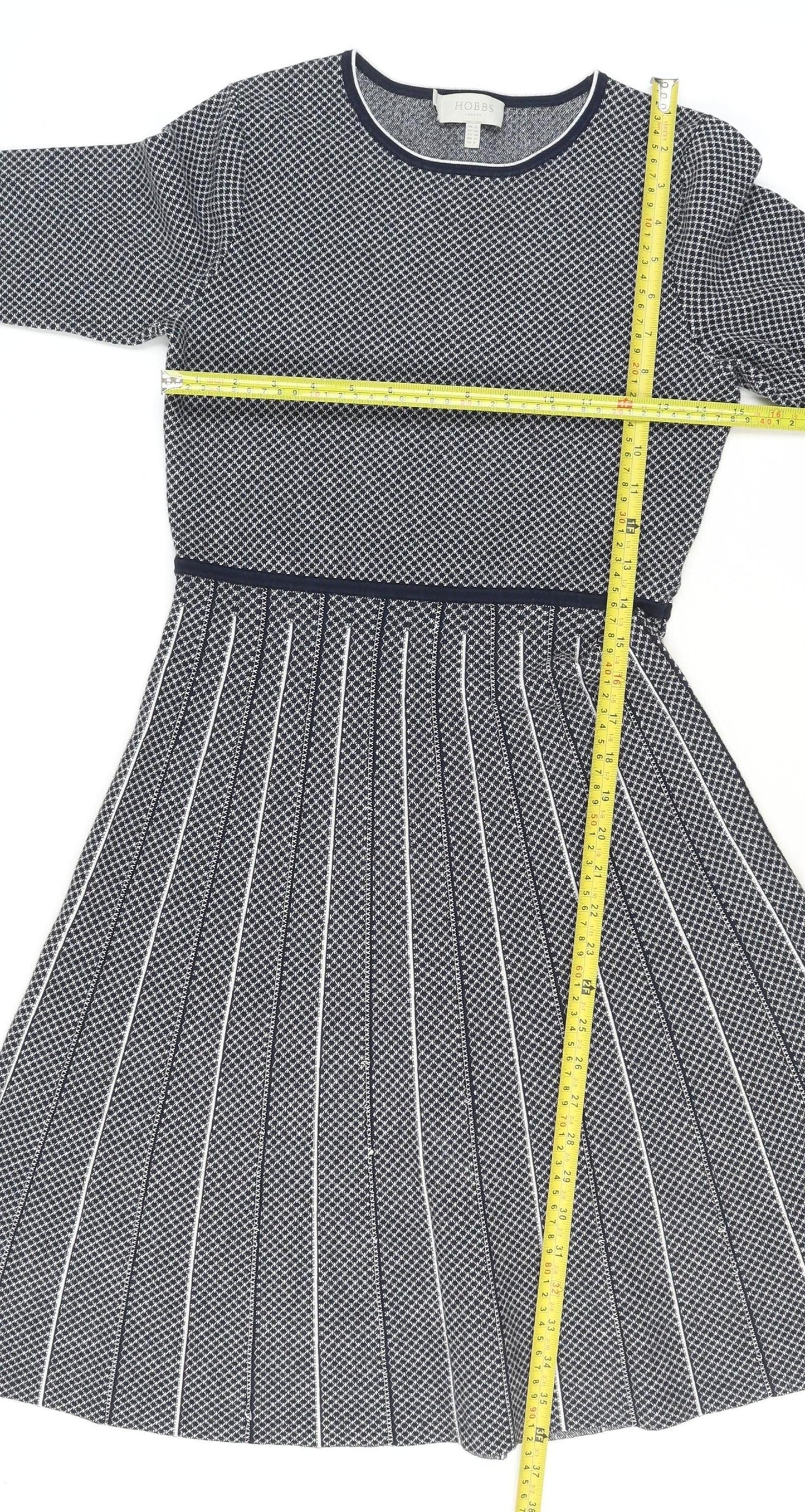 Hobbs Women’s Blue Fit & Flare Knit Pleated Knee Length Dress UK 12