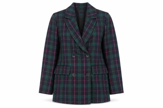 Primark Women's Green Check Blazer Size 6 Double-Breasted Jacket
