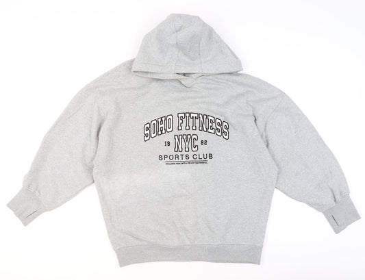 Next Men Grey Pullover Hoodie M Logo Print Sports Fleece Sweatshirt