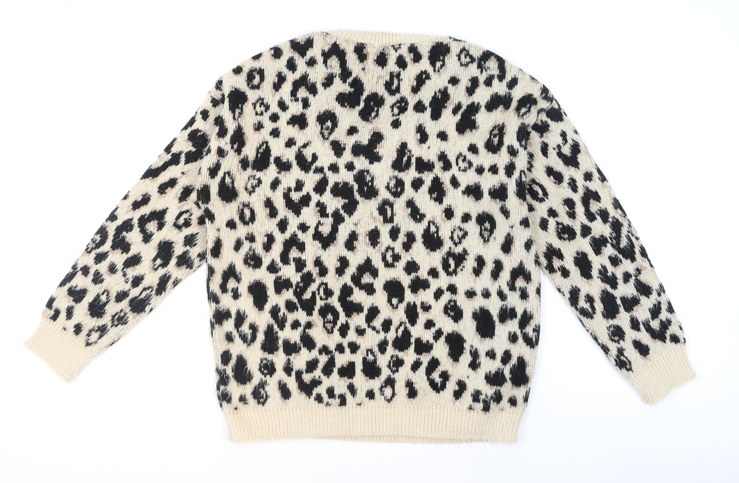 Dorothy Perkins Women Beige Leopard Print V-Neck Jumper Size 10
