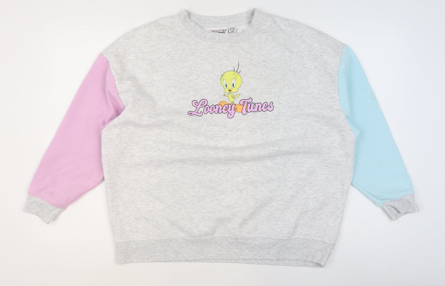 Looney Tunes Women's Grey Colourblock Tweety Sweatshirt Size L 14/16