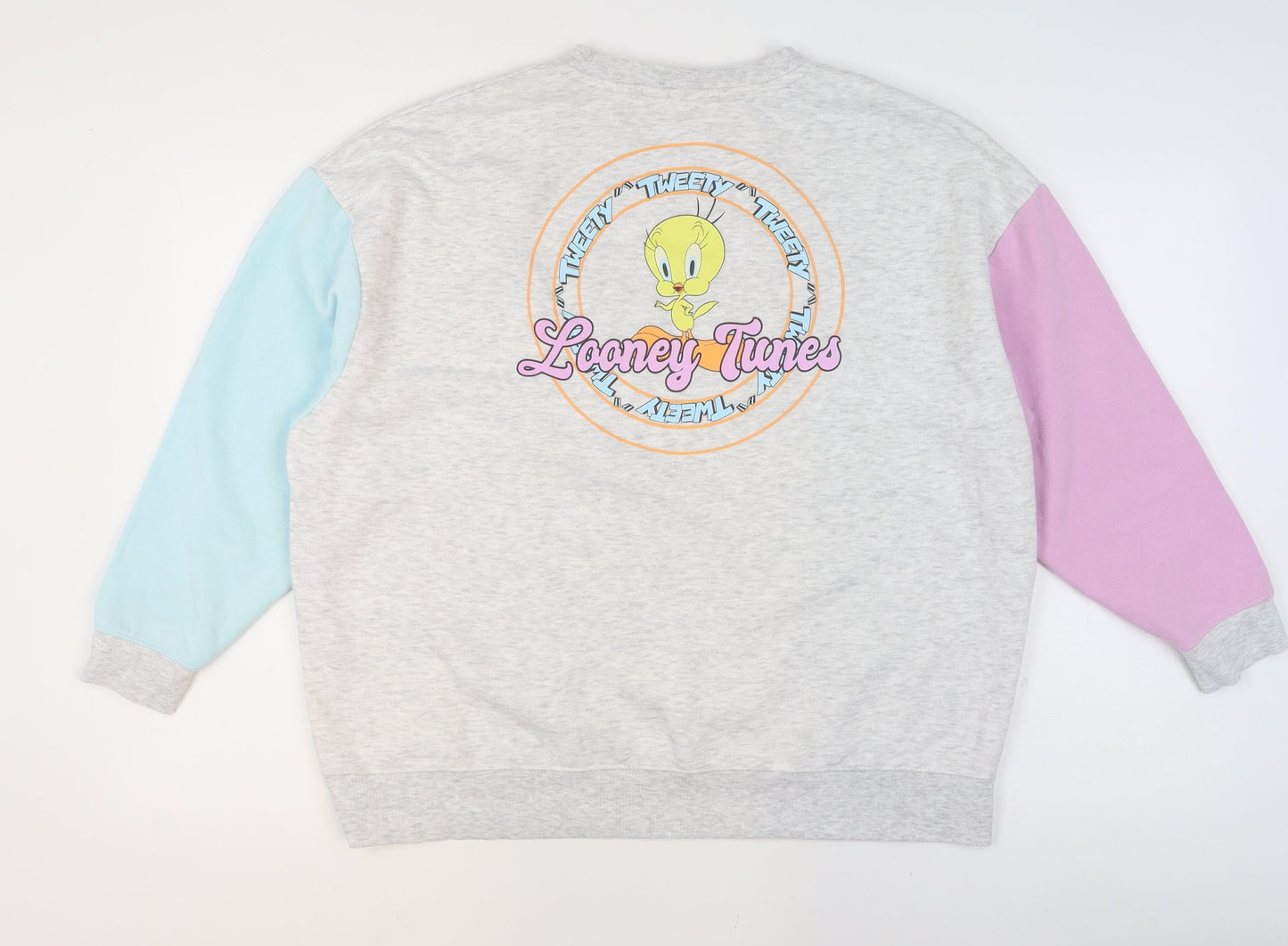 Looney Tunes Women's Grey Colourblock Tweety Sweatshirt Size L 14/16