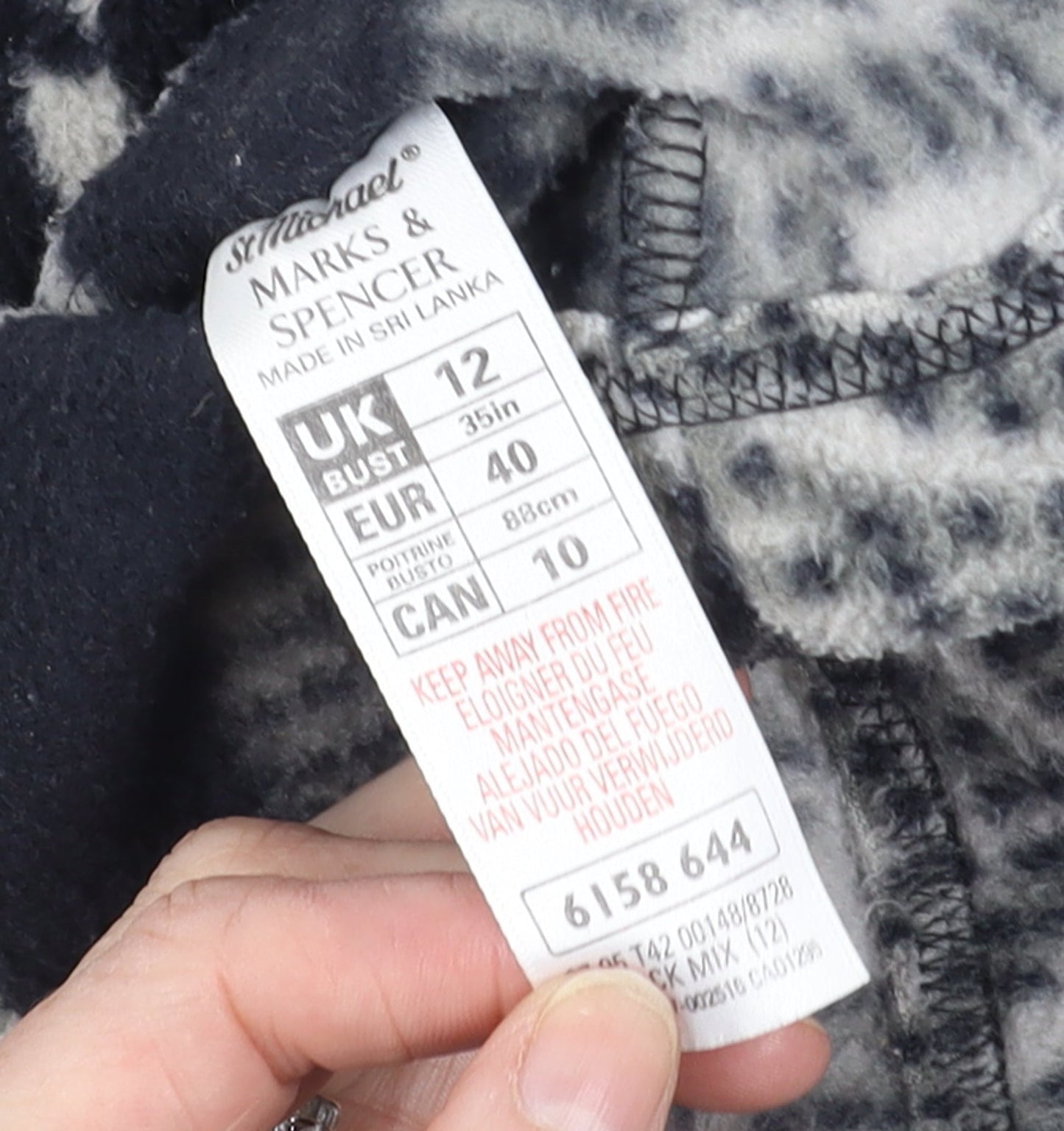 Marks and Spencer Women Grey Full Zip Fleece Hoodie Size 12 Snowflake Pattern