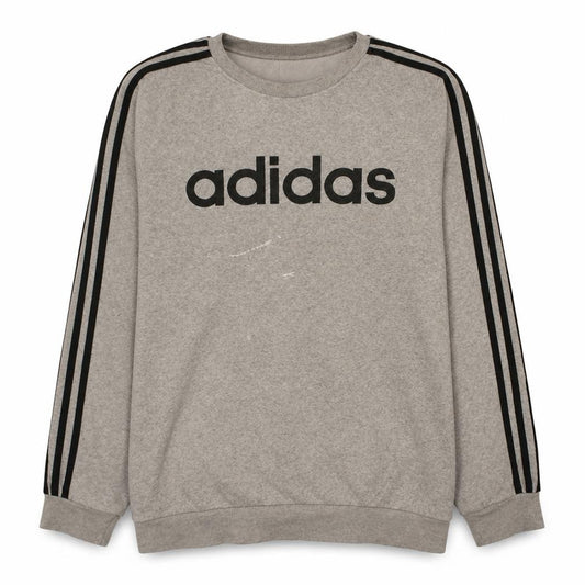 adidas Men’s Grey Pullover Sweatshirt L Logo Crew Neck Fleece