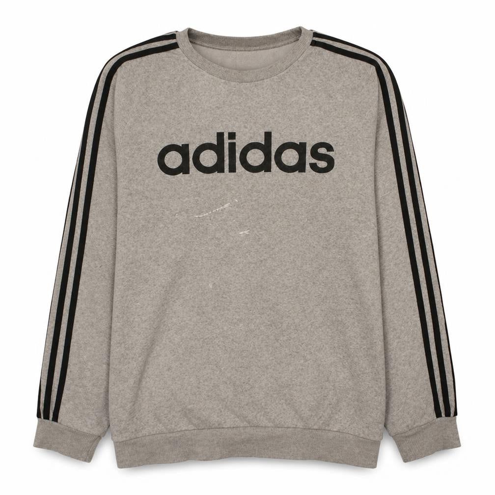 adidas Men’s Grey Pullover Sweatshirt L Logo Crew Neck Fleece