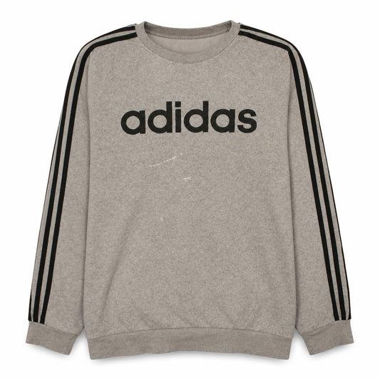 adidas Men’s Grey Pullover Sweatshirt L Logo Crew Neck Fleece