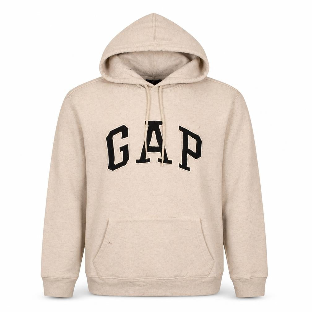 Gap Men's Beige Pullover Hoodie Small Fleece Logo Sweatshirt