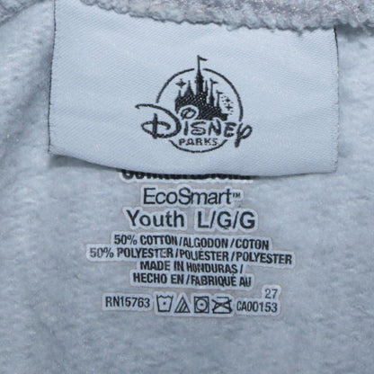 Close-up detail of Disney Parks girls’ grey mickey mouse pullover hoodie youth large cotton blend