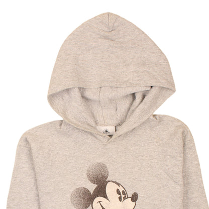 Brand and care label for Disney Parks girls’ grey mickey mouse pullover hoodie youth large cotton blend