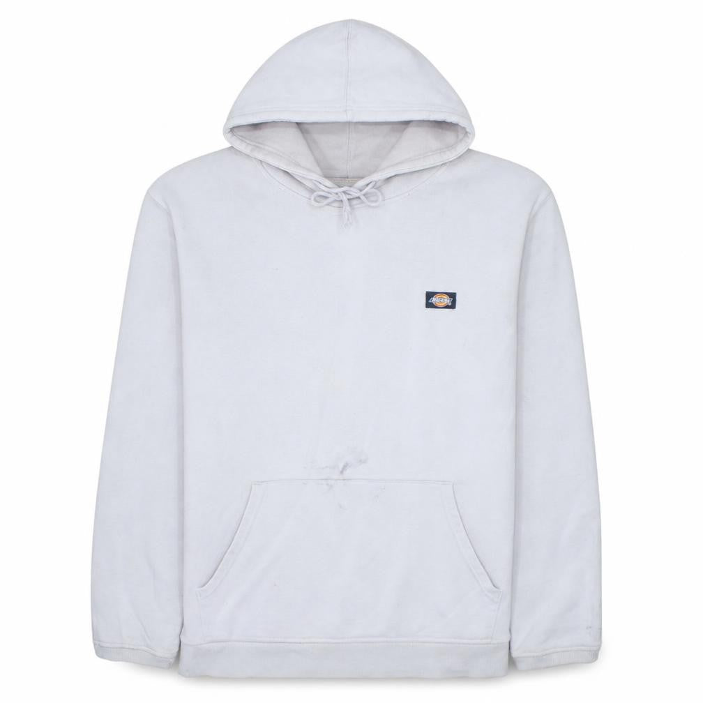 Dickies Men White Pullover Hoodie Large Fleece Logo Sweatshirt
