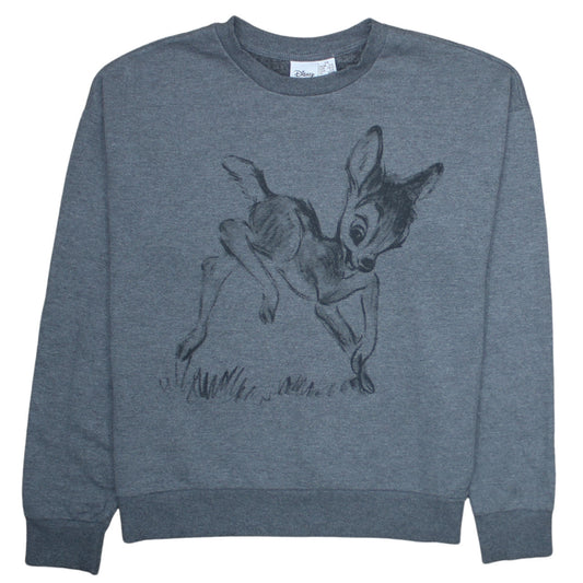 Disney Women Grey Bambi Sweatshirt XS Crew Neck Pullover