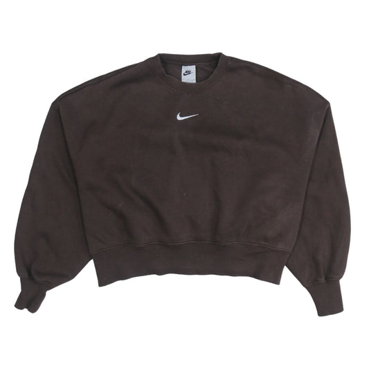 Nike Women Brown Small Pullover Sweatshirt Cotton Blend Crew Neck