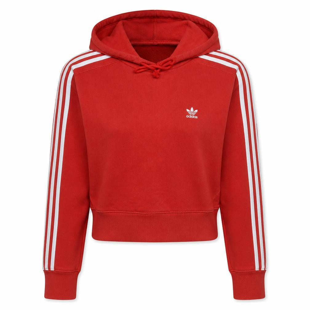 Adidas Women's Red Hooded Pullover Hoodie UK 8 with White Stripes
