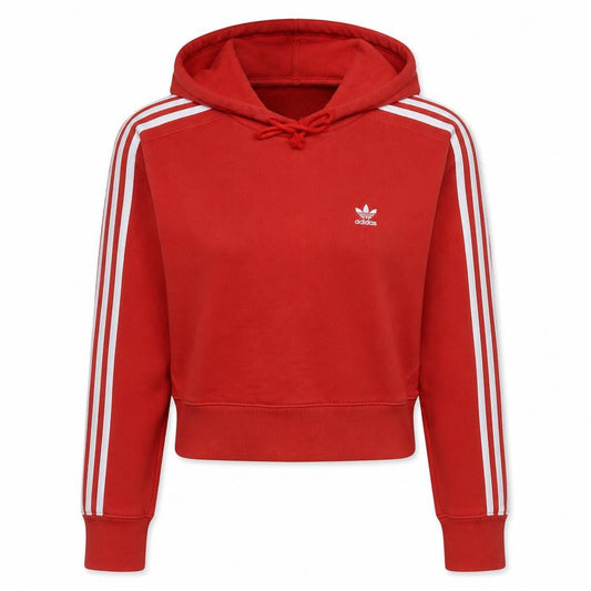 Adidas Women's Red Hooded Pullover Hoodie UK 8 with White Stripes
