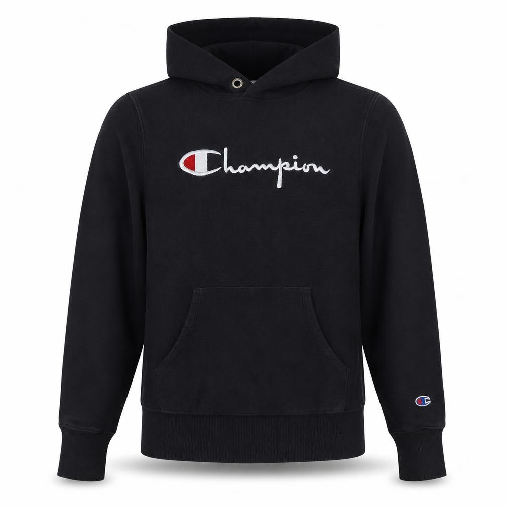 Champion Men's Black Pullover Hoodie Large Embroidered Logo Sweatshirt