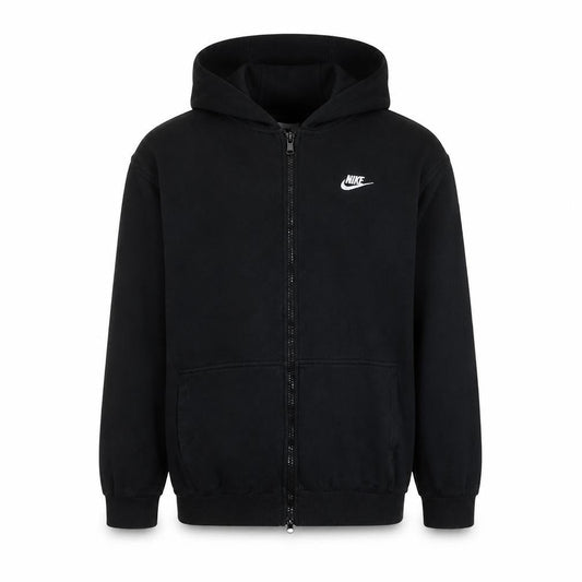 Front view of Nike boys’ black full zip fleece hoodie xl logo hooded sweatshirt