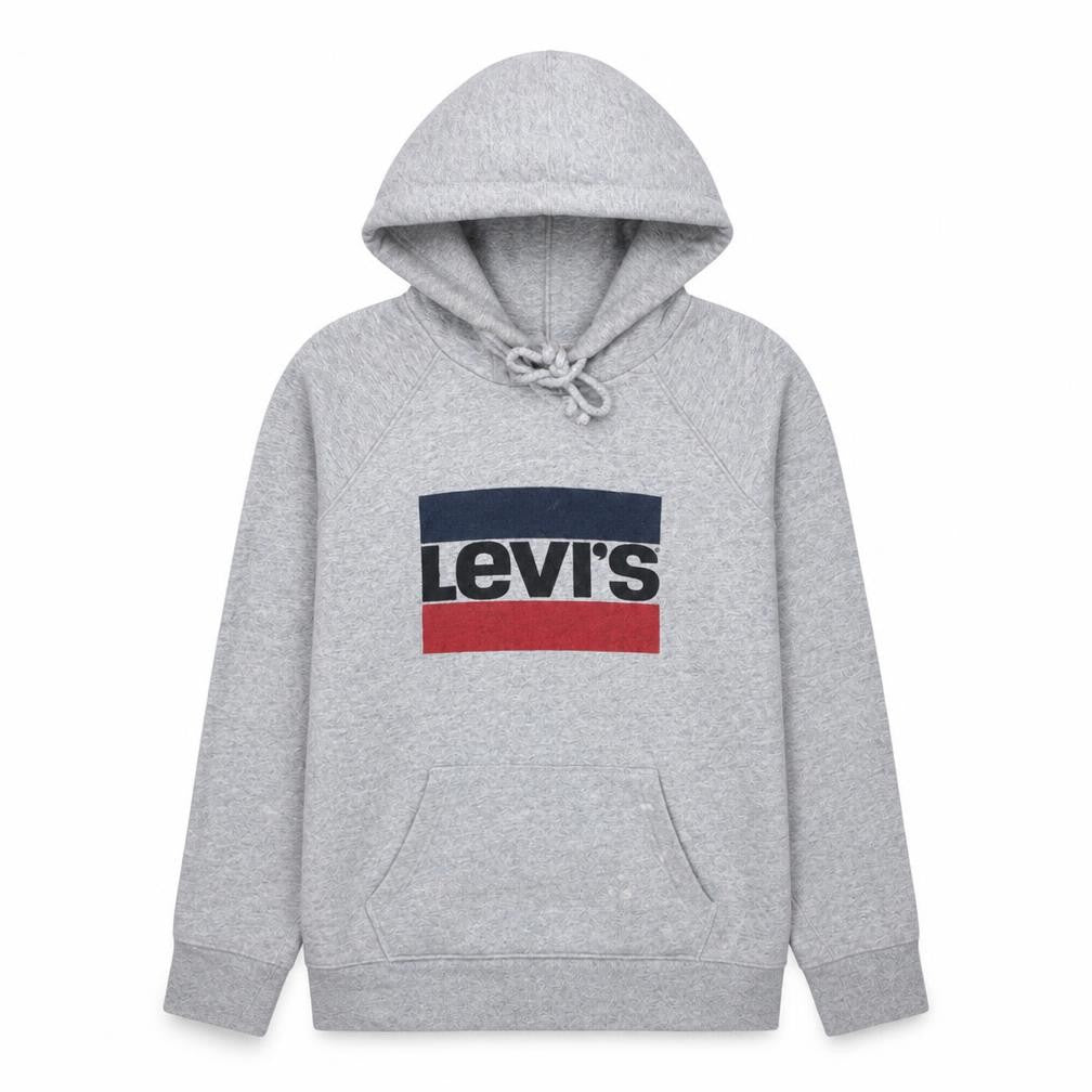 Levi's Women Grey Pullover Hoodie L Logo Print Cotton Blend