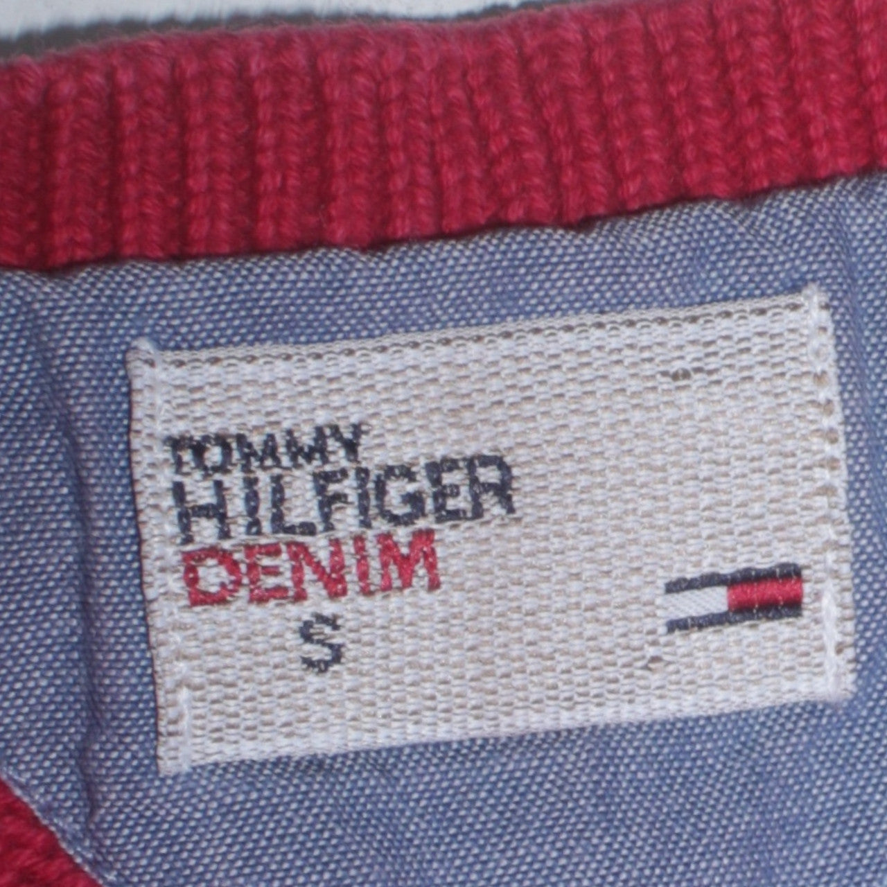 Tommy Hilfiger Denim Men’s Red Cotton Crew Neck Jumper Size S