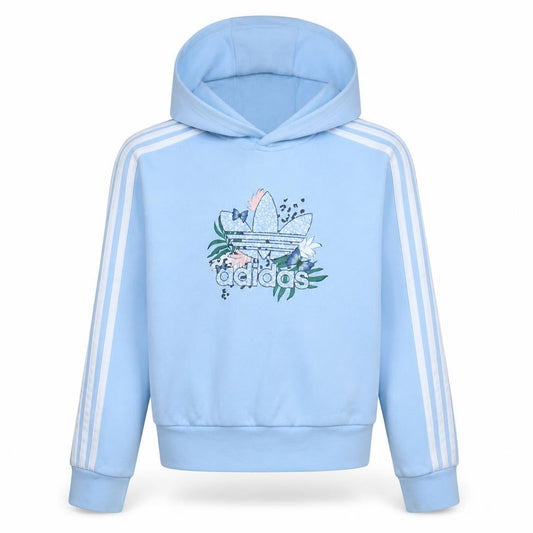 Adidas Girls Blue Pullover Hoodie 13-14 Years Butterfly Floral Graphic