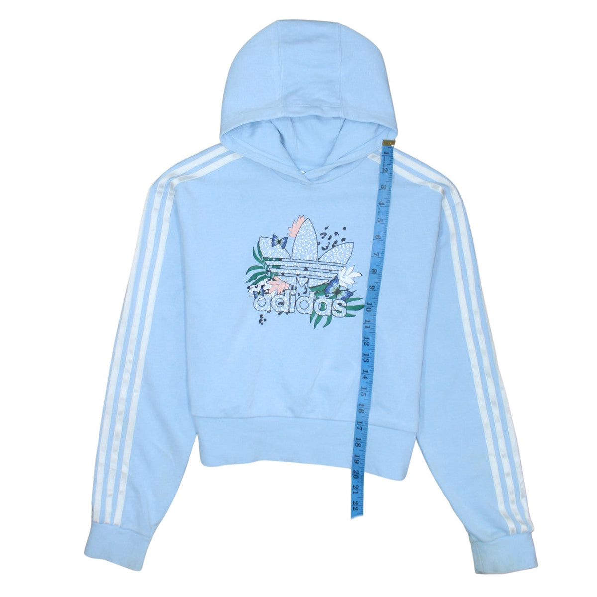 Adidas Girls Blue Pullover Hoodie 13-14 Years Butterfly Floral Graphic
