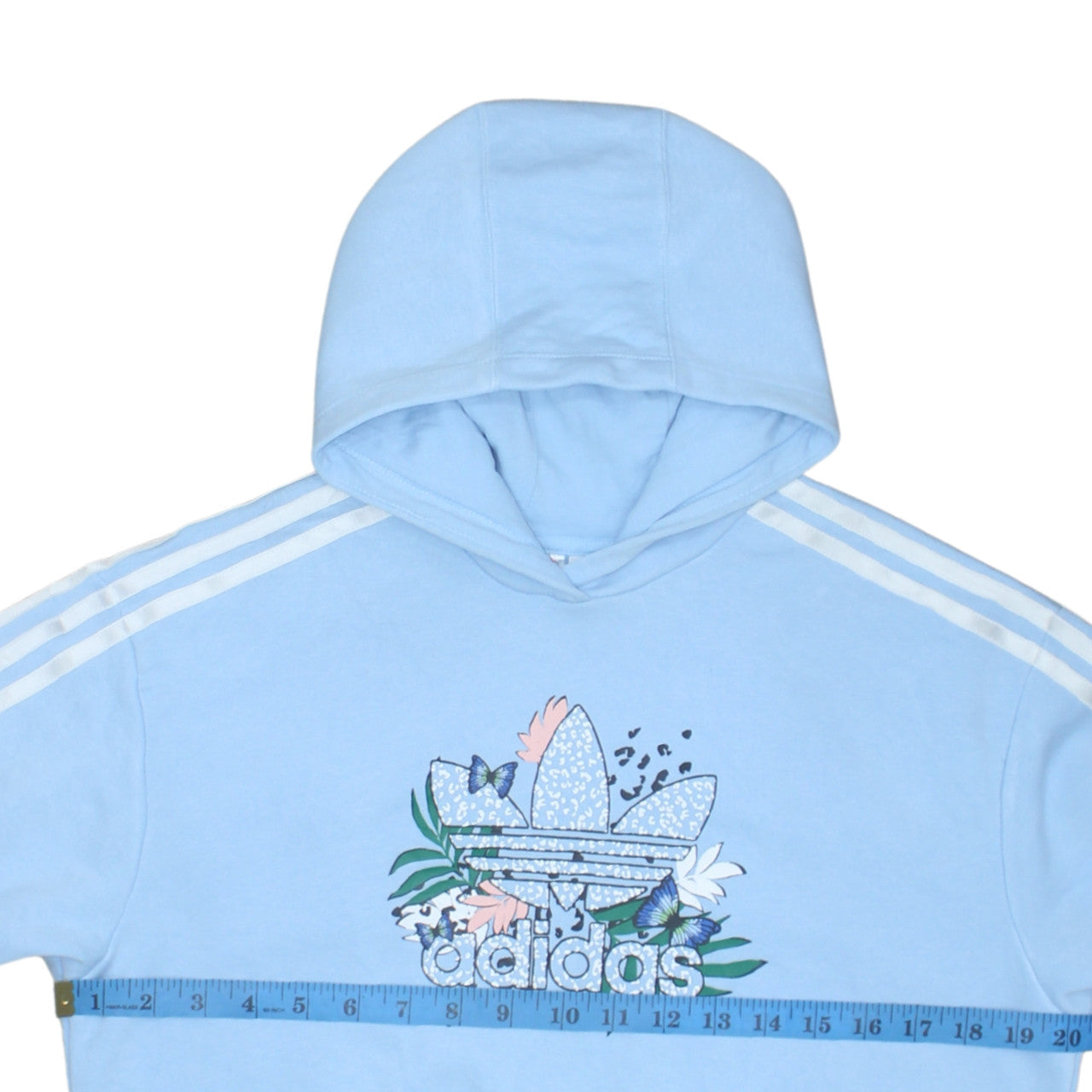 Adidas Girls Blue Pullover Hoodie 13-14 Years Butterfly Floral Graphic
