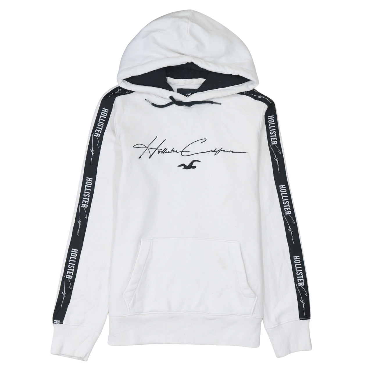 Hollister Men’s White Pullover Hoodie Small Logo Graphic Fleece Sweatshirt