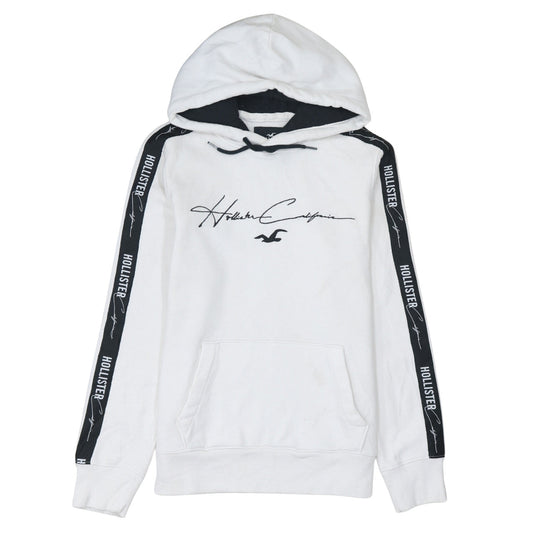 Hollister Men’s White Pullover Hoodie Small Logo Graphic Fleece Sweatshirt