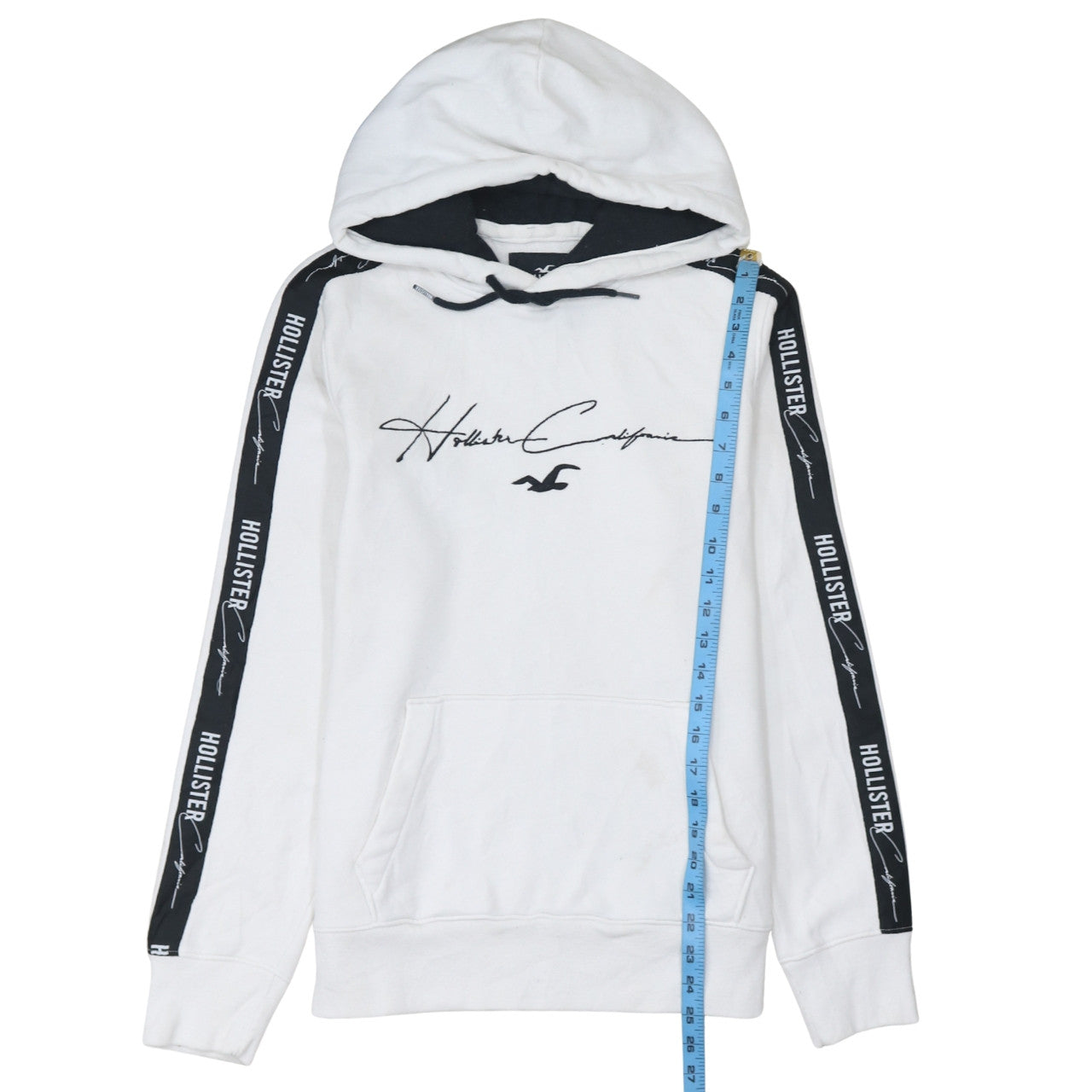 Hollister Men’s White Pullover Hoodie Small Logo Graphic Fleece Sweatshirt