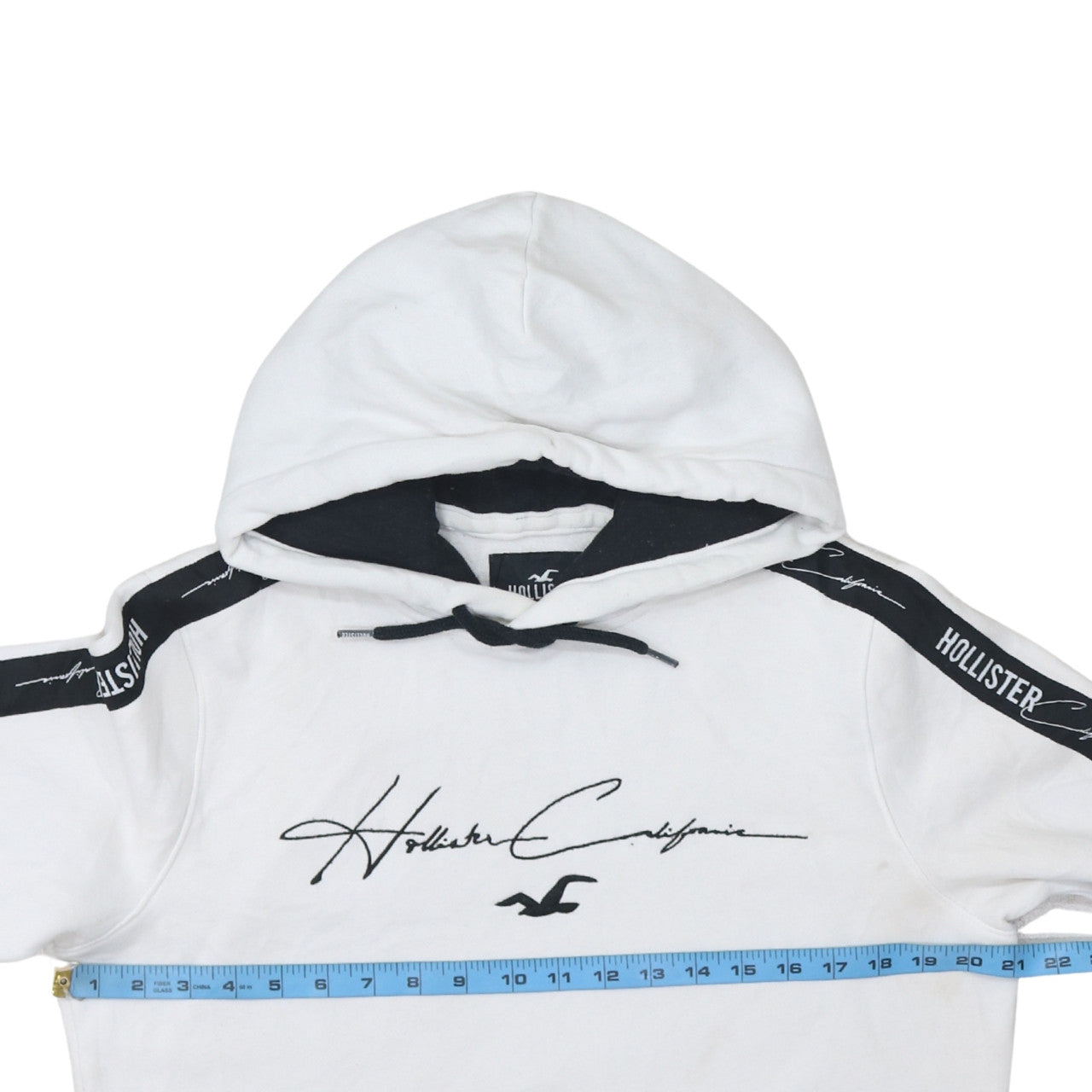 Hollister Men’s White Pullover Hoodie Small Logo Graphic Fleece Sweatshirt