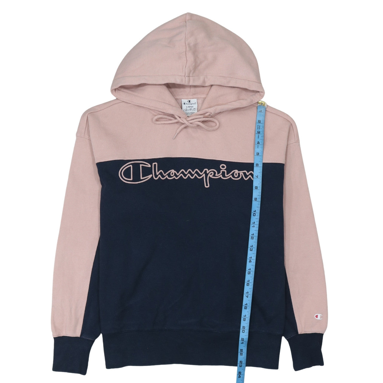 Champion Women's Pink & Navy Pullover Hoodie Size L Cotton Blend