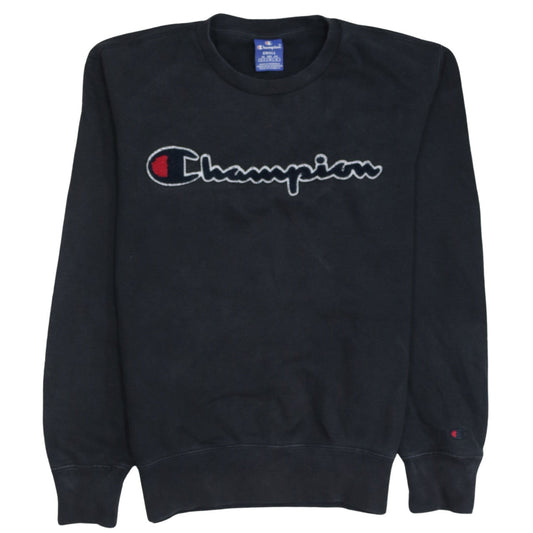 Champion Men Black Small Pullover Sweatshirt Embroidered Logo Cotton
