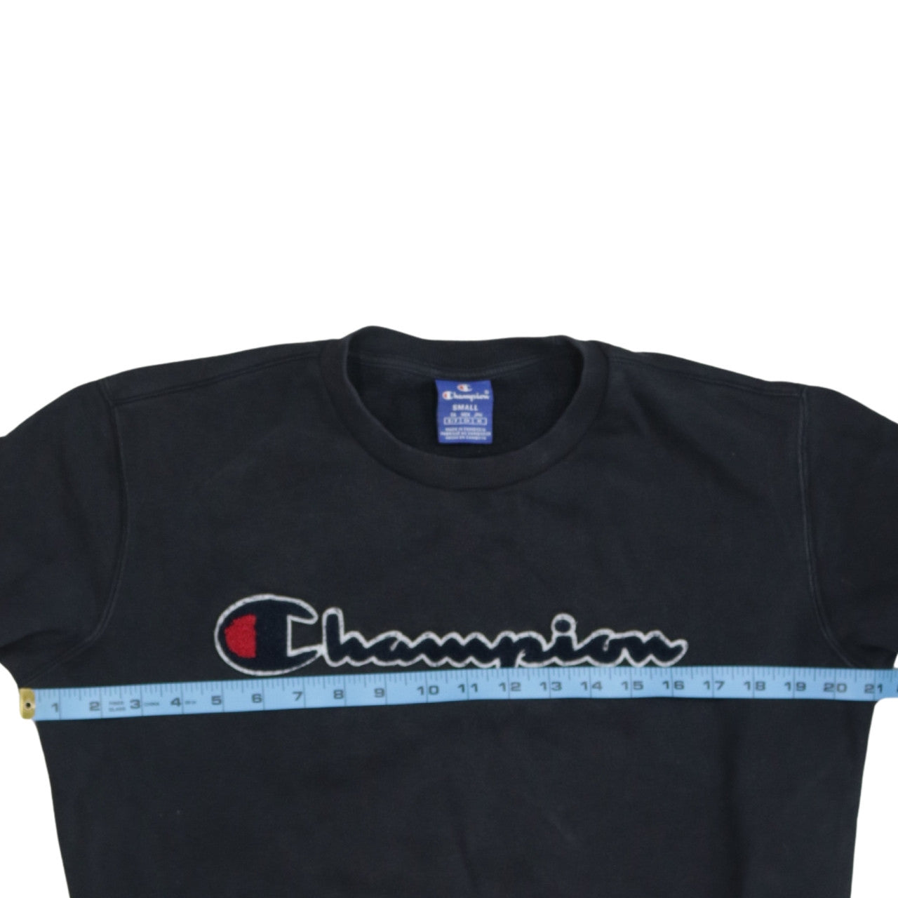 Champion Men Black Small Pullover Sweatshirt Embroidered Logo Cotton