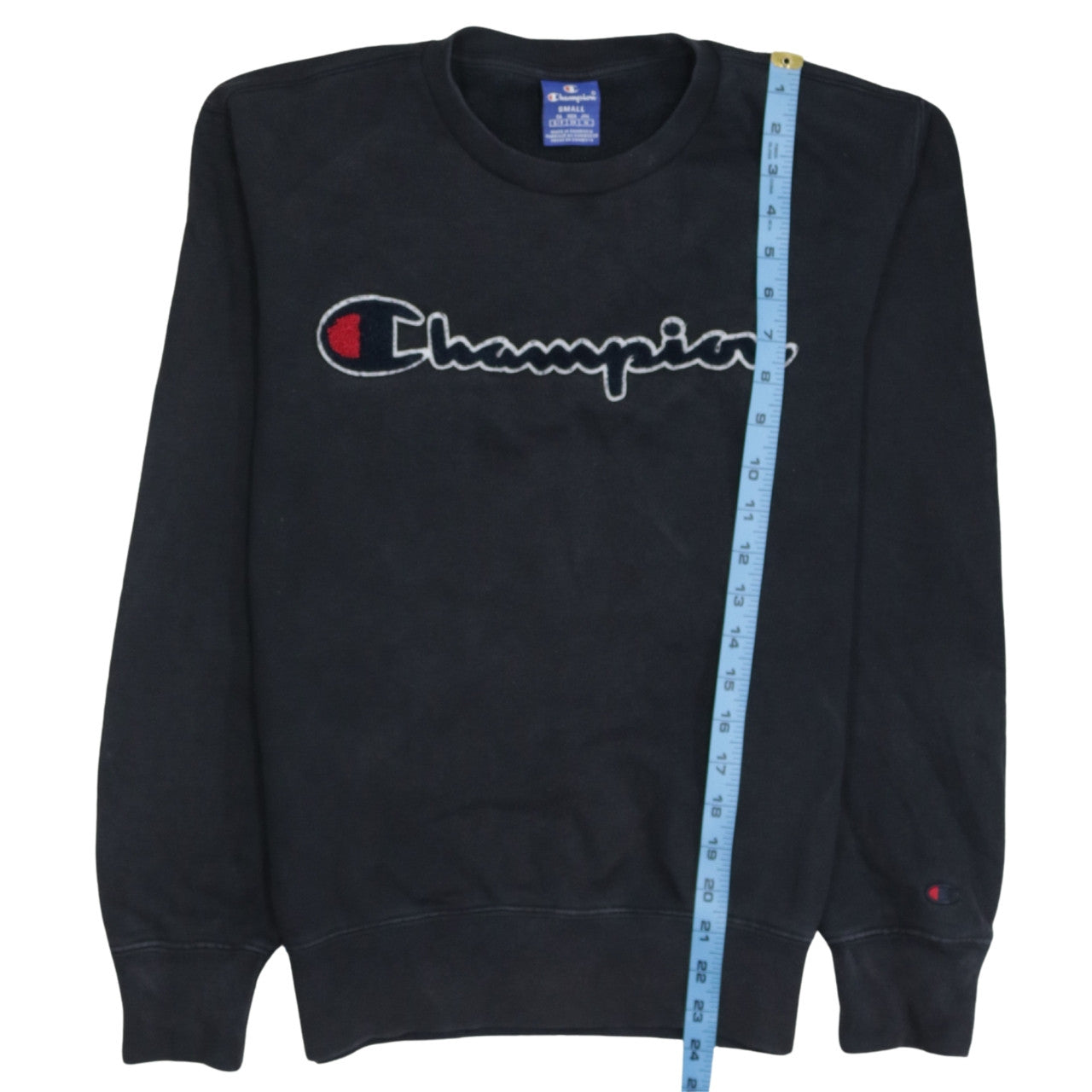 Champion Men Black Small Pullover Sweatshirt Embroidered Logo Cotton