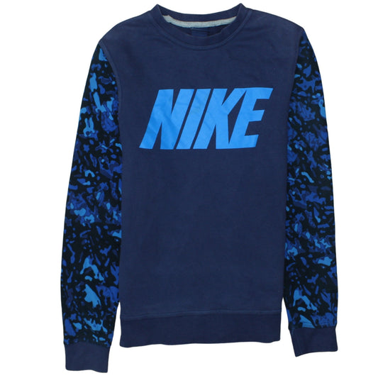 Nike Men's Blue Camouflage Sleeve Crew Neck Cotton Sweatshirt M