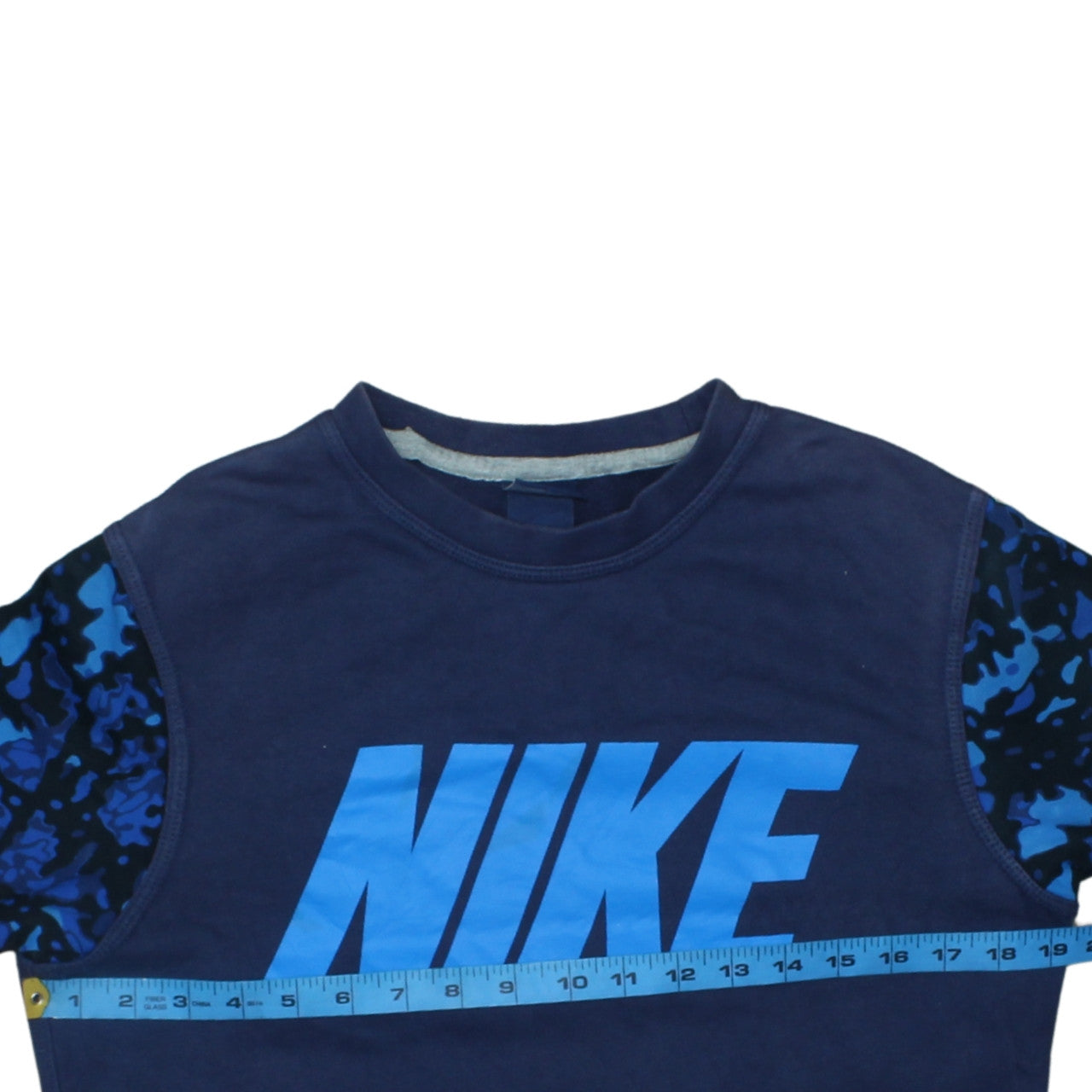 Nike Men's Blue Camouflage Sleeve Crew Neck Cotton Sweatshirt M